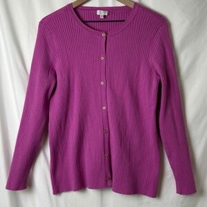 Jaclyn Smith Womens Ribbed Cardigan Gold Button Front Long Sleeve Purple Size 1X
